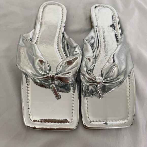 Gorglitter Eclectic Metallic Silver Flip Flop Thong Sandals US 12 / 12.5 - Picture 3 of 6